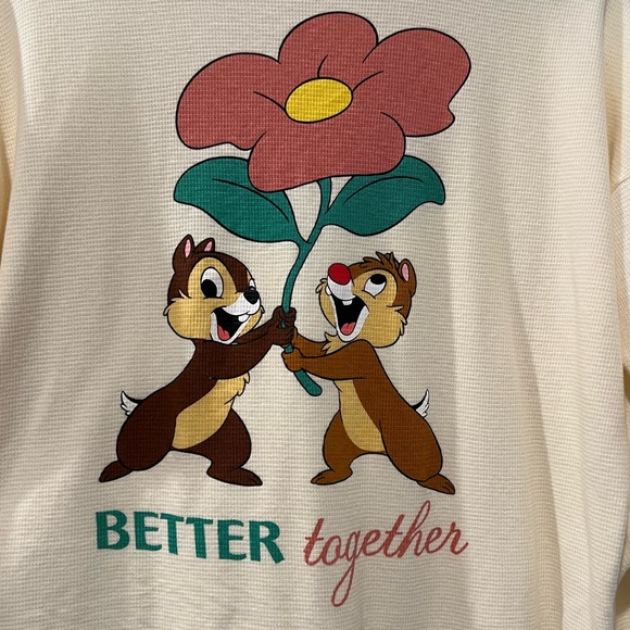 Disney Parks Chip N’ Dale Flower Better Together Long Sleeve Top Waffle Knit - Picture 2 of 5